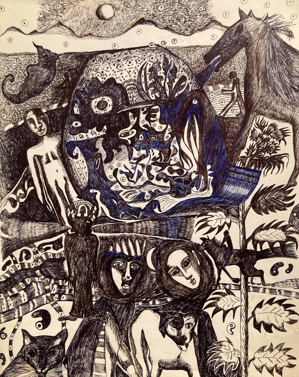 untitled 15f - drawing on paper. 14"h x 11"w : figurative paintings : Lucienne Weinberger - Artist NY